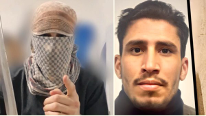 صورة للشاب السوري عيسى الحسن، منفذ هجوم سولينغن في ألمانيا، إلى جانب لقطة من فيديو مسجل له وهو مقنّع